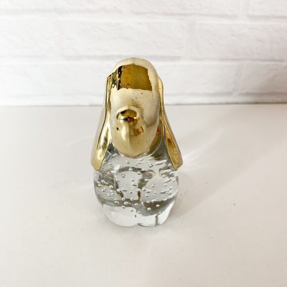 Vintage Clear Glass Paperweight Dog Controlled Bubbles with Gold Head Figurine - Picture 4 of 6